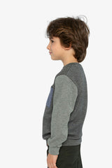 Colorblock Brushed Jersey Top with Chest Pocket Grey Brown
