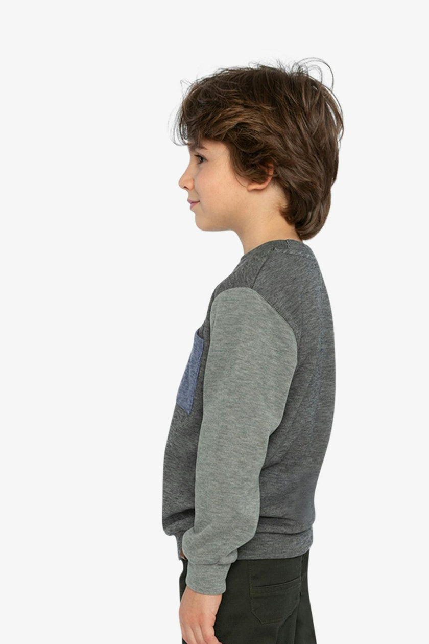 Colorblock Brushed Jersey Top with Chest Pocket Grey Brown