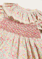 Adelaide Floral Hand Smocked Ruffle Collar Cap Sleeve Dress in Pink (12mths-6yrs)