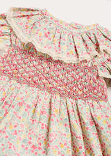 Adelaide Floral Hand Smocked Ruffle Collar Cap Sleeve Dress in Pink (12mths-6yrs)