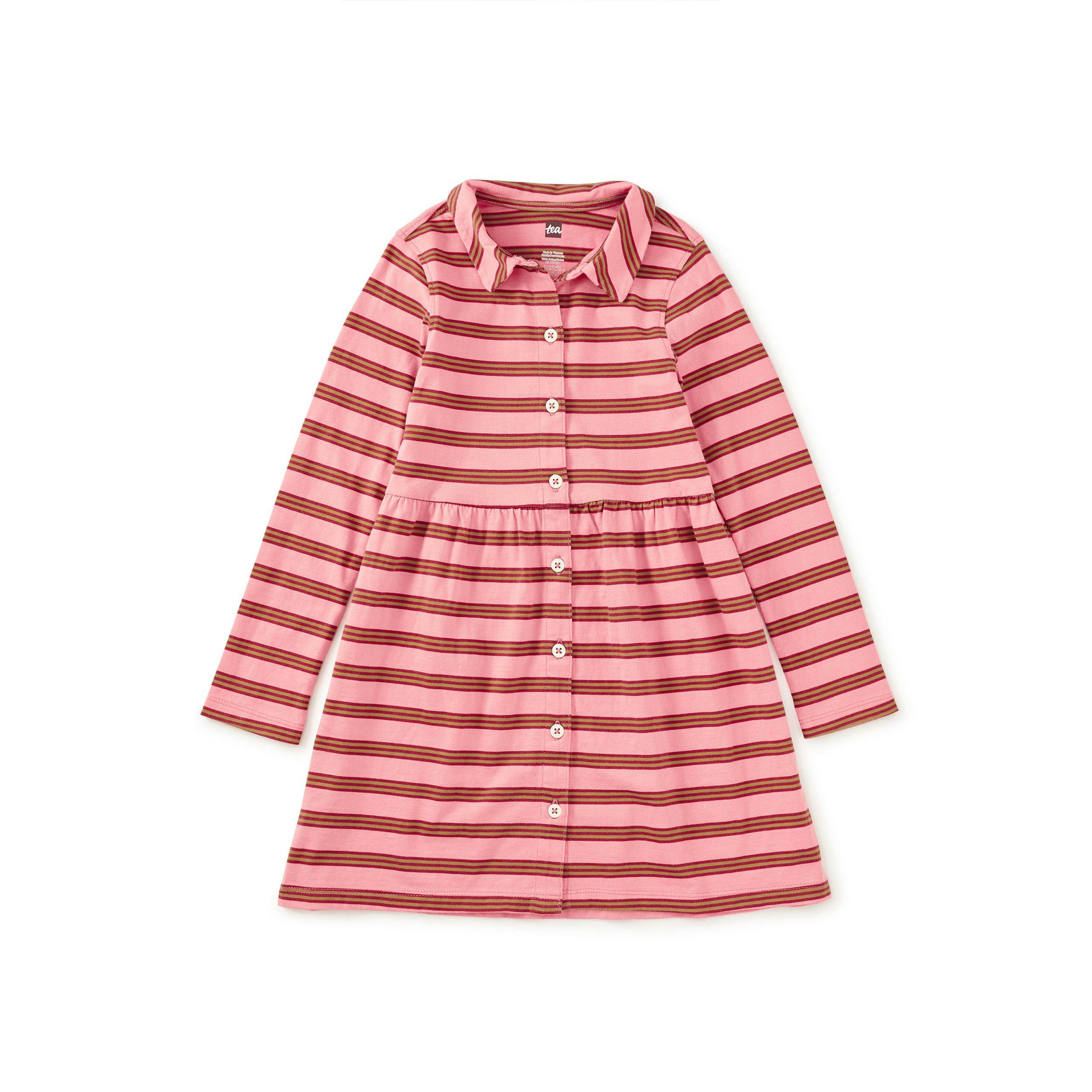 Collared Long Sleeve Shirtdres, Sachet Pink