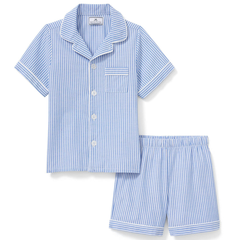 Kid's Twill Pajama Short Set in French Blue Heritage Stripe