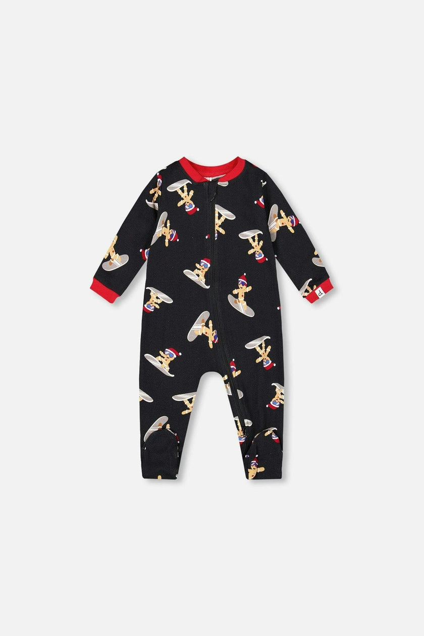 One-Piece Organic Cotton Pajama Black Cookie Print