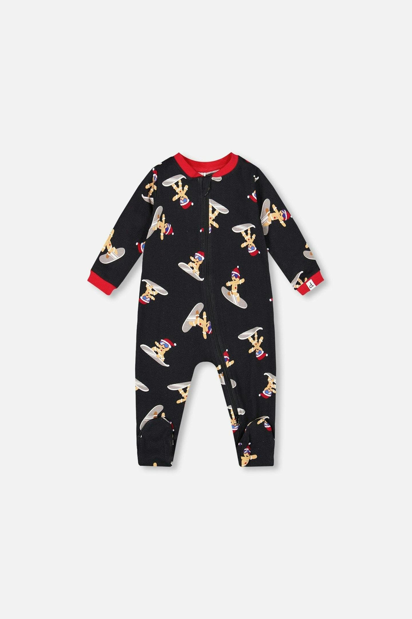 One-Piece Organic Cotton Pajama Black Cookie Print