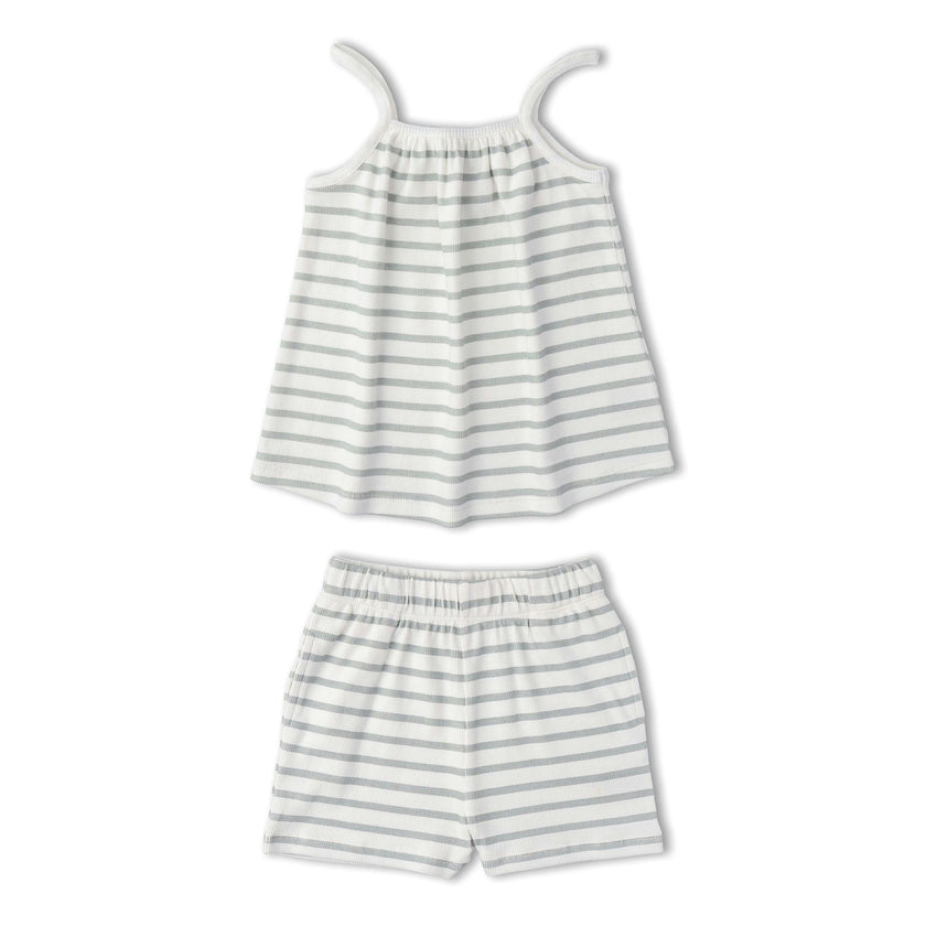 Organic Tank Top & Shorts Set - Fog Stripes