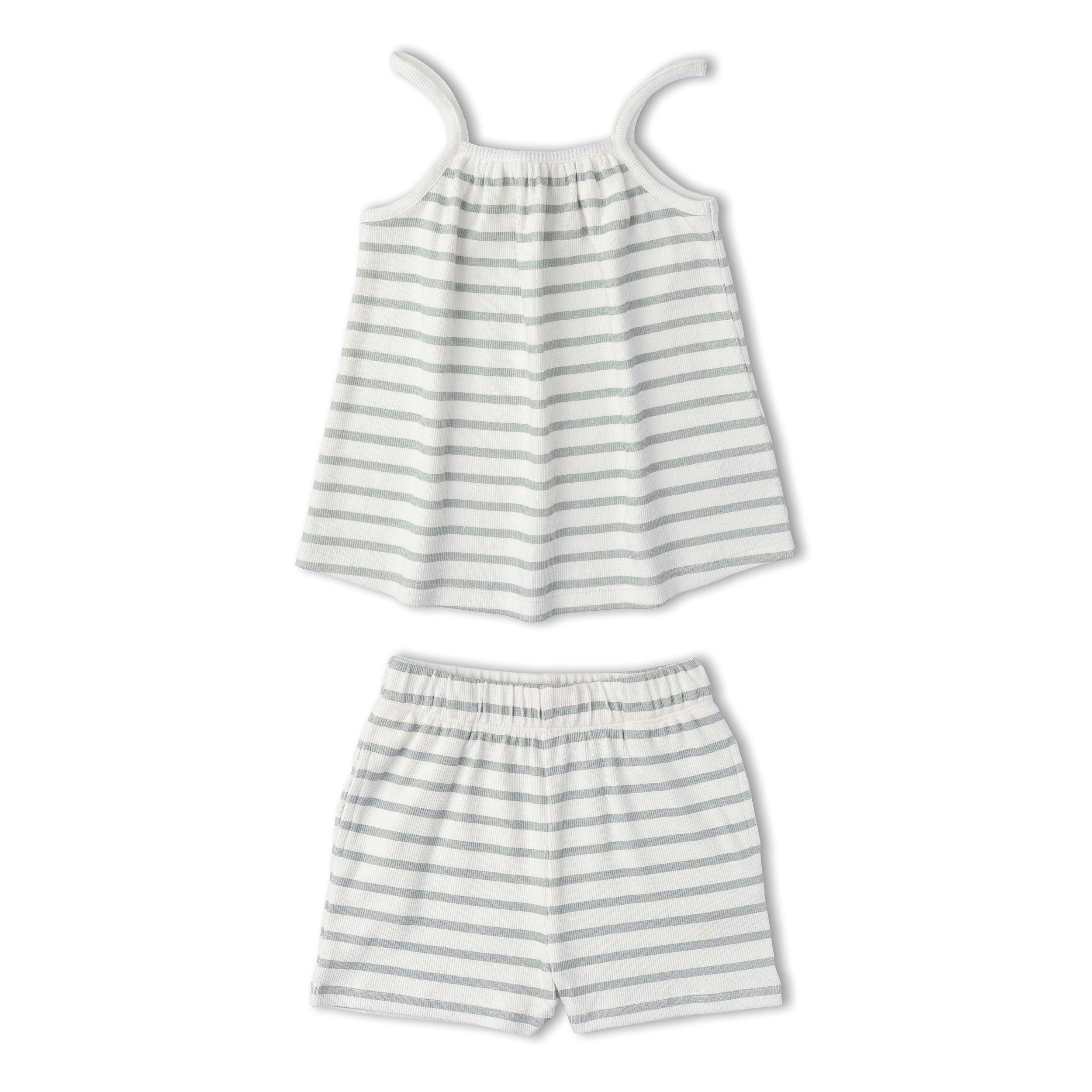 Organic Tank Top & Shorts Set - Fog Stripes