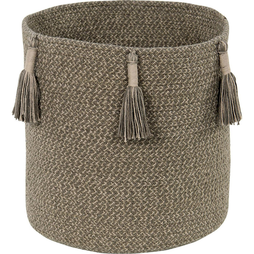 Woody 2-Shade Woven Round Basket With Tassels