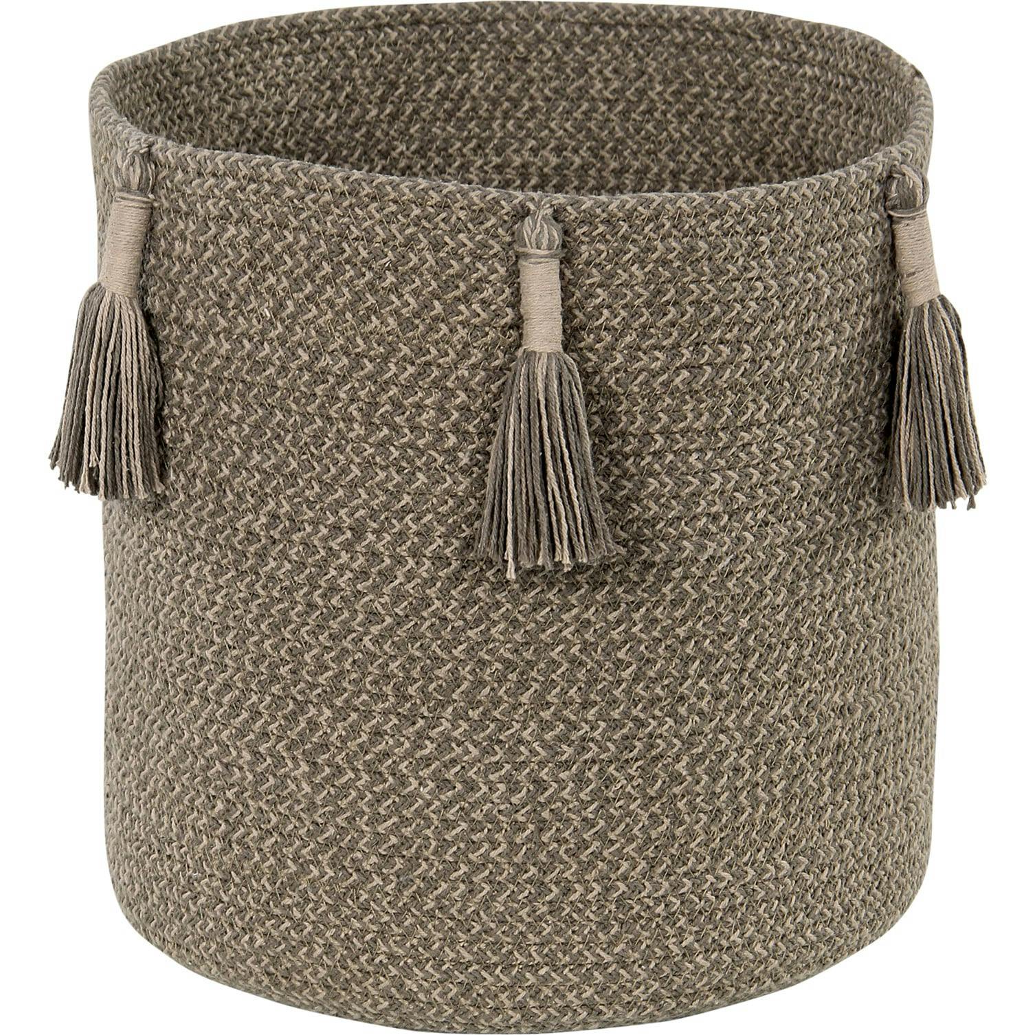 Woody 2-Shade Woven Round Basket With Tassels