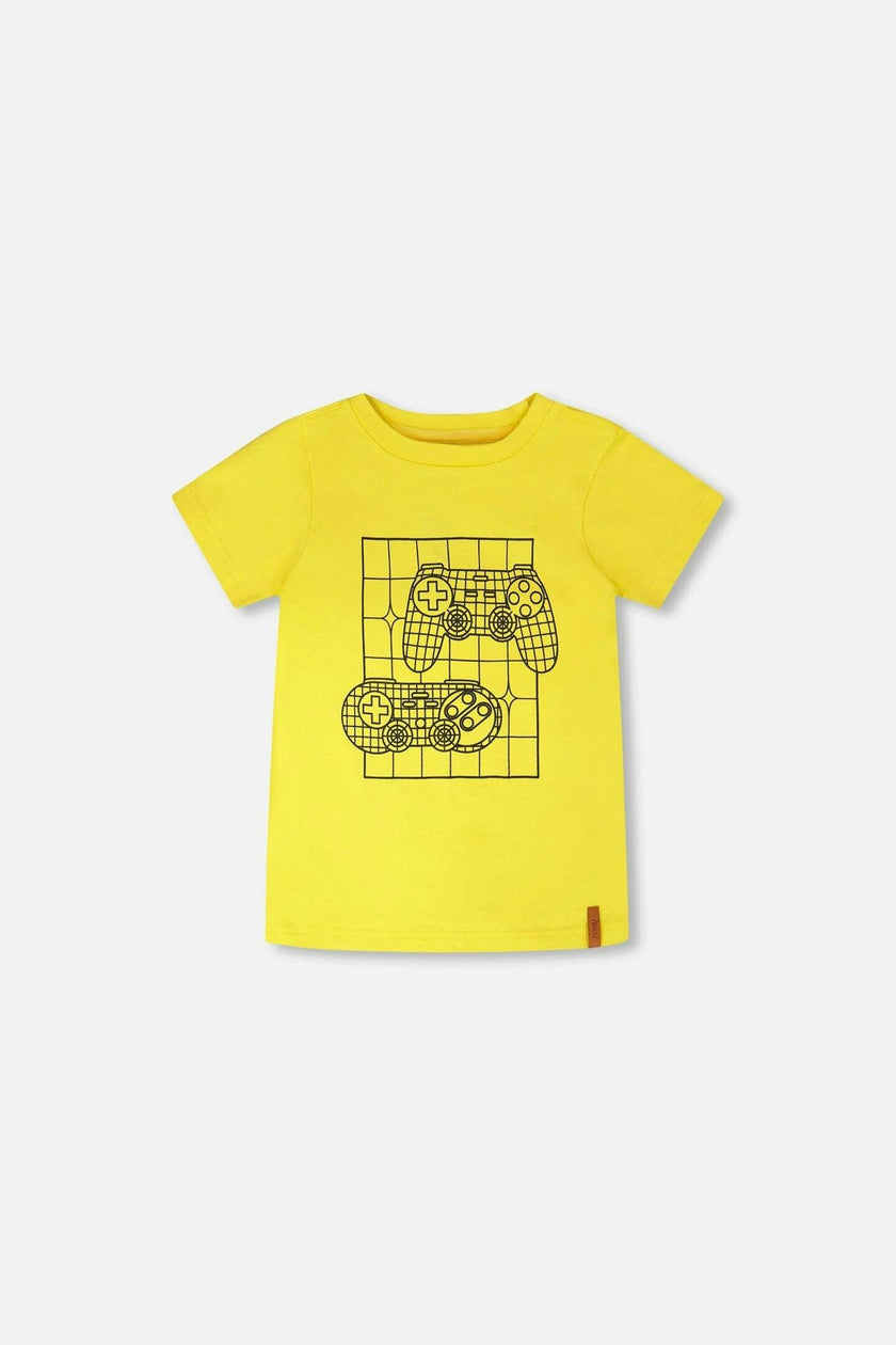 Organic Cotton Jersey T-Shirt With Gamer Print Yellow
