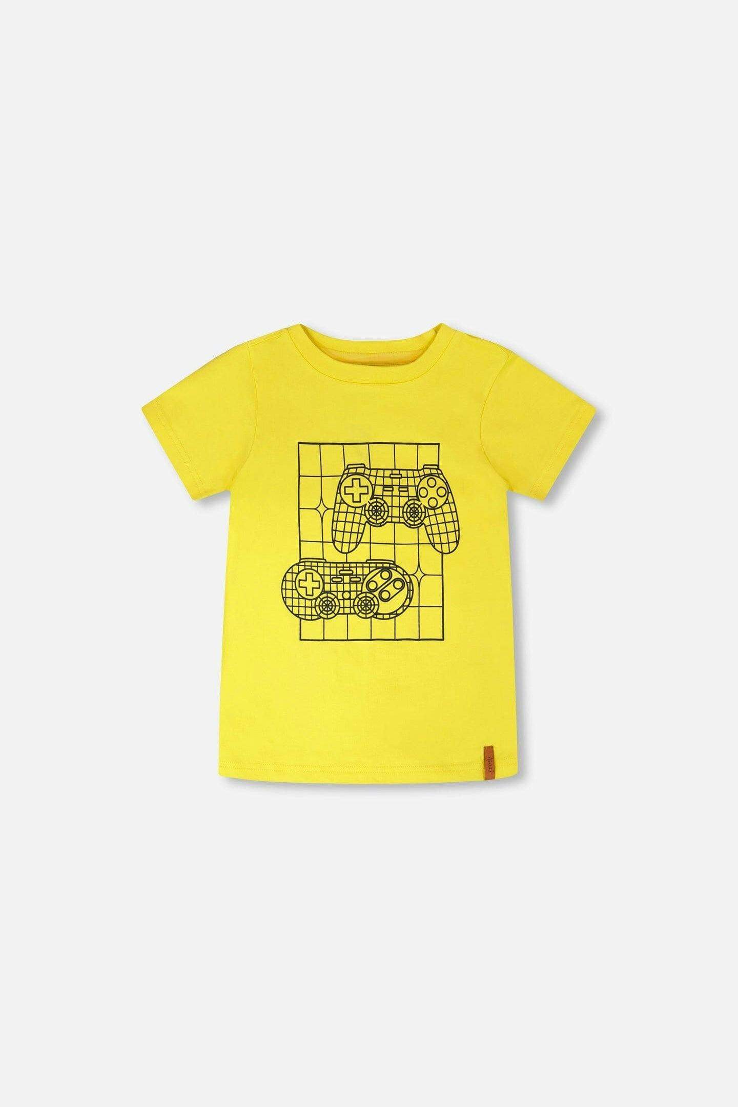 Organic Cotton Jersey T-Shirt With Gamer Print Yellow