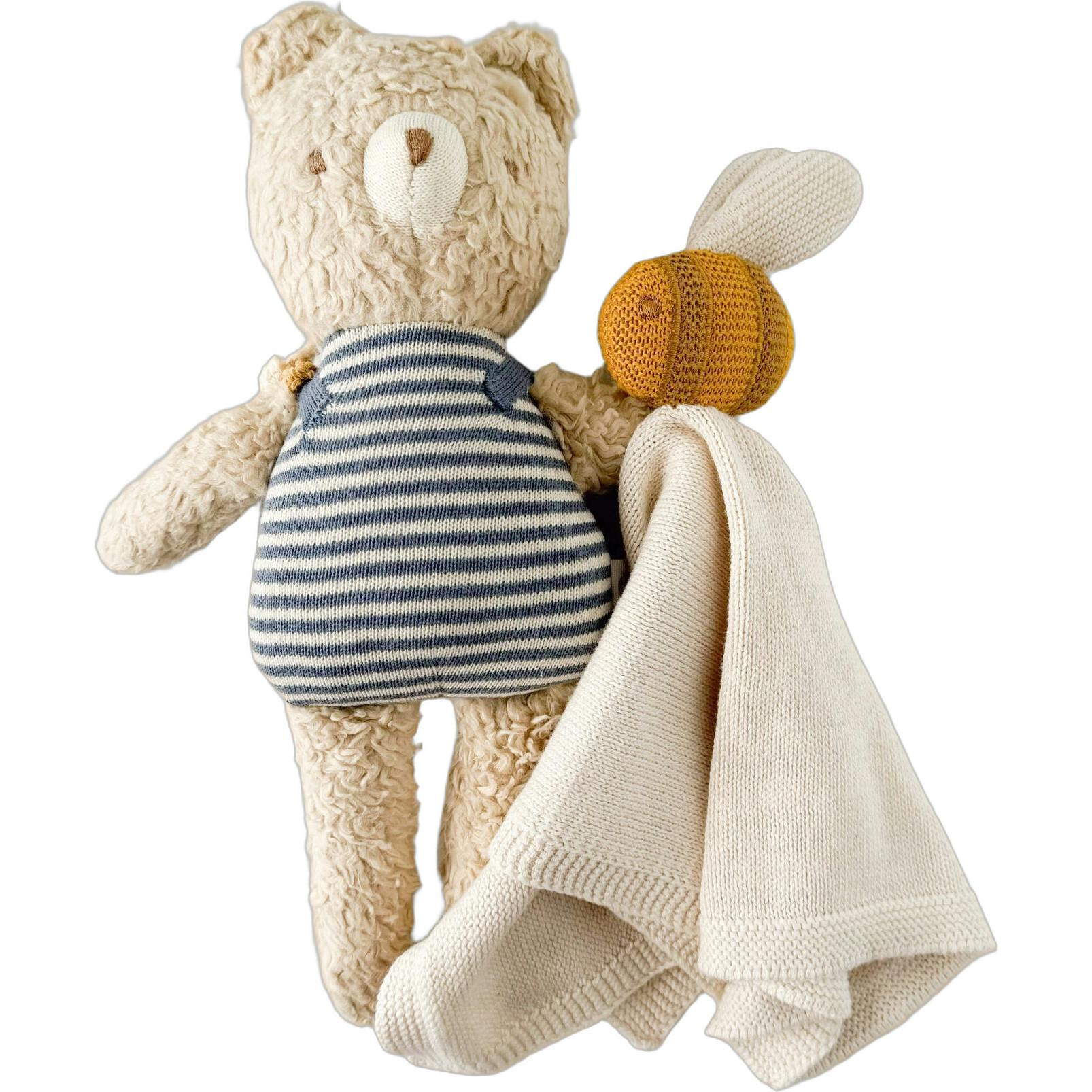 Henry Bear Plush Toy Lovey and Pacifier Clip Set - Bee