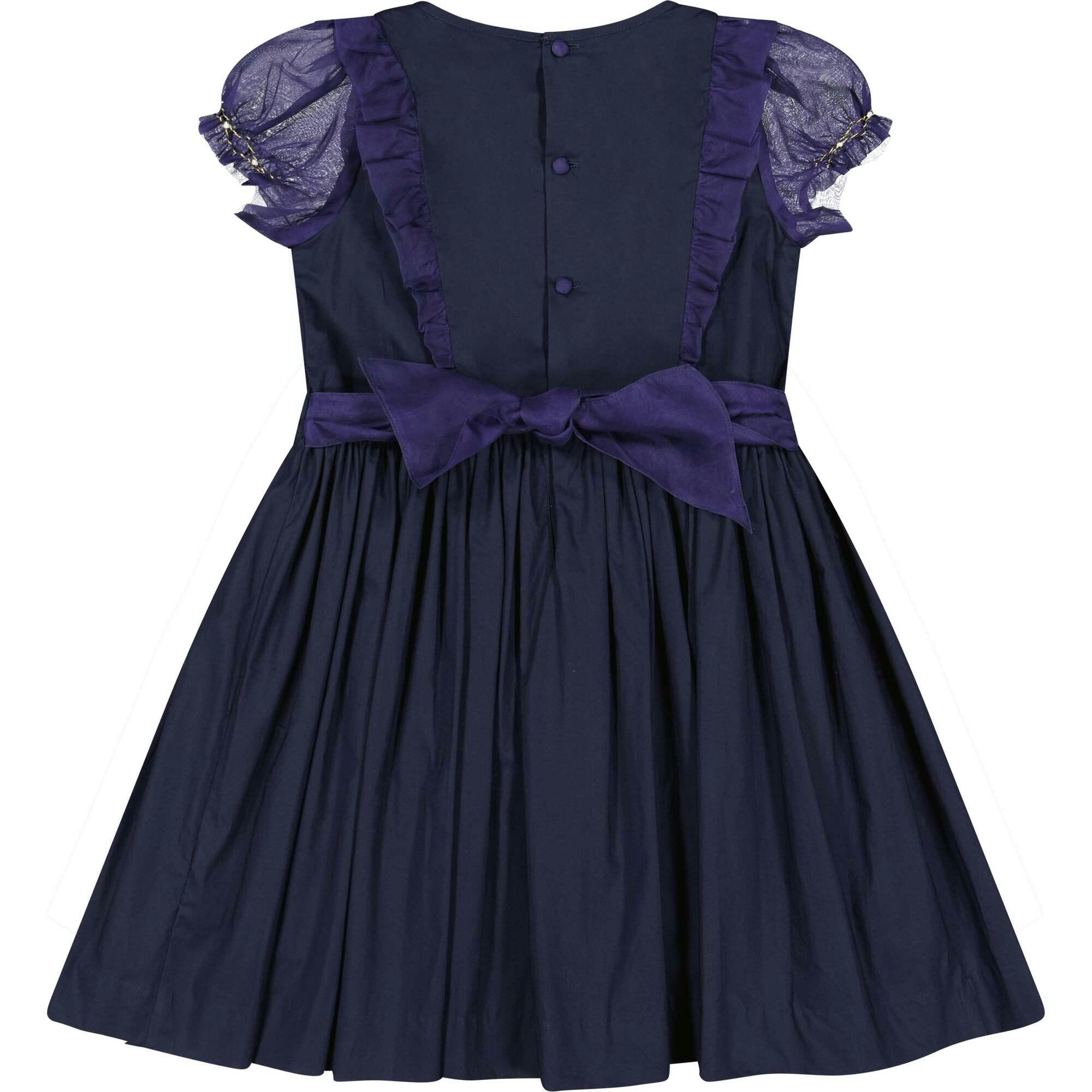Camelia Navy Cotton Smocked Dress