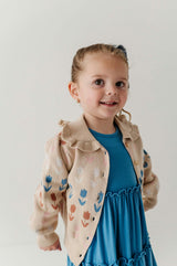 Girls Floral Knit Cardigan in Beige Tulip Intarsia