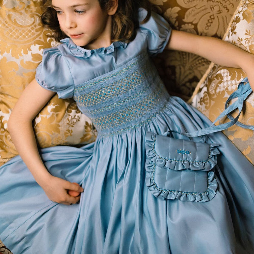 Astrid Blue Taffeta Smocked Girl Dress