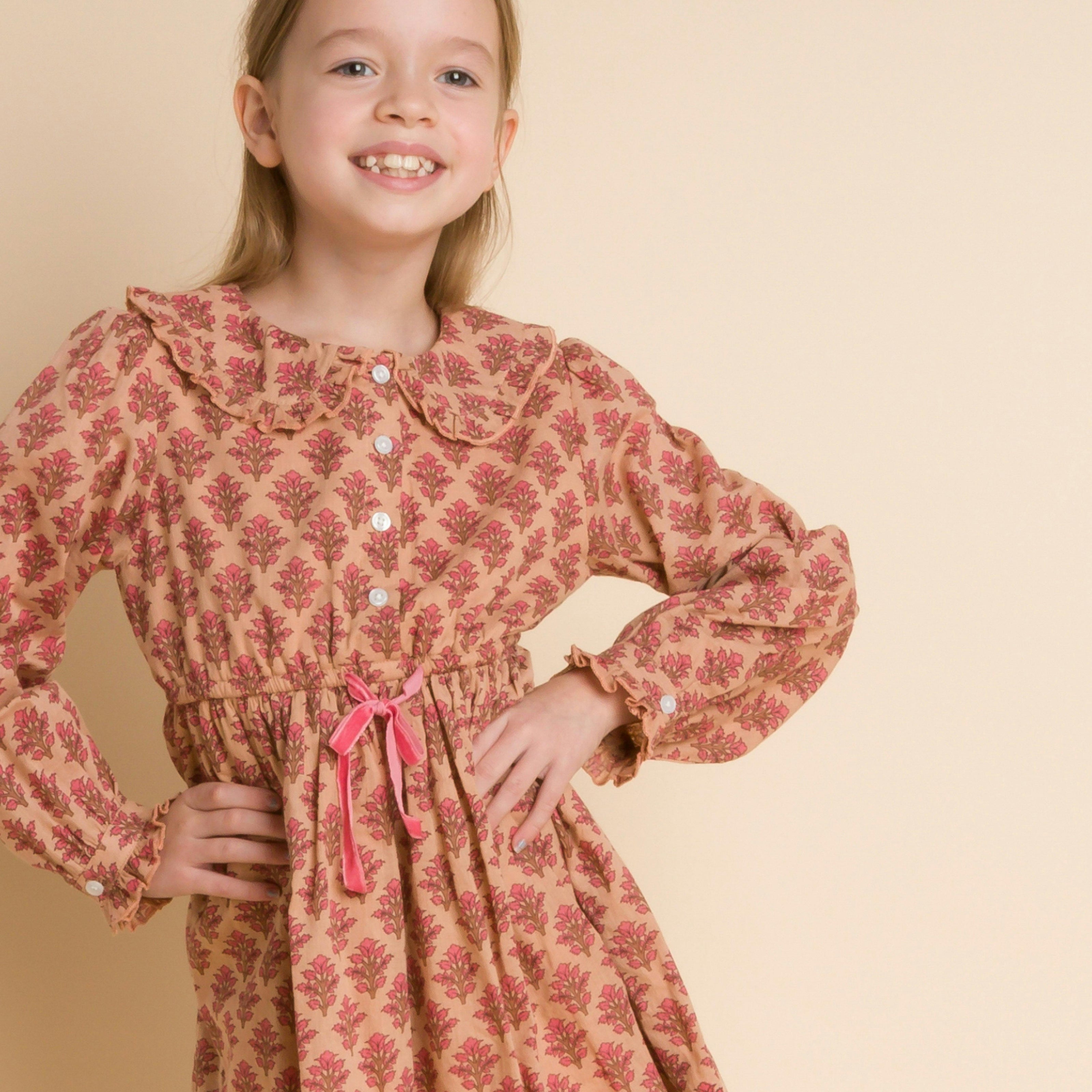 Long Sleeve Collar Dress with Velvet Tie