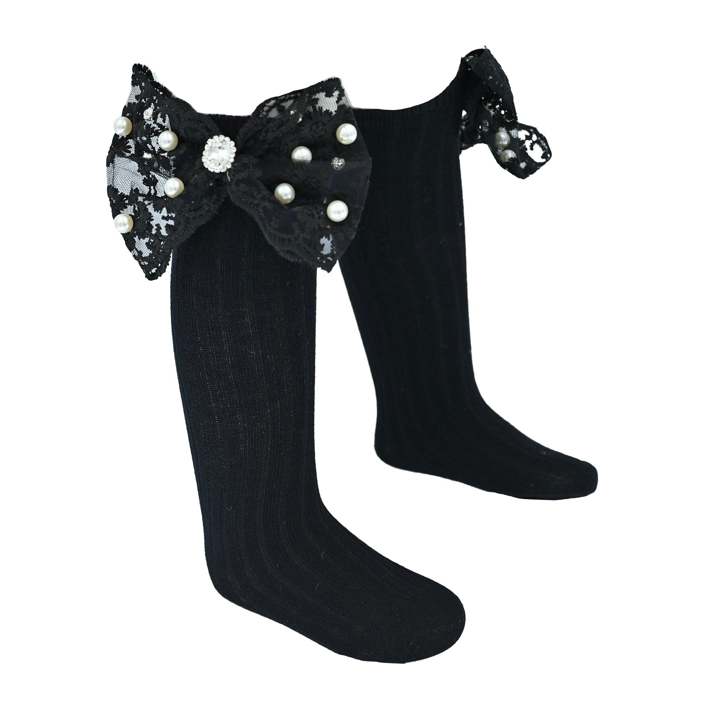 Pearl Ribbon Rhinestone Bow Socks