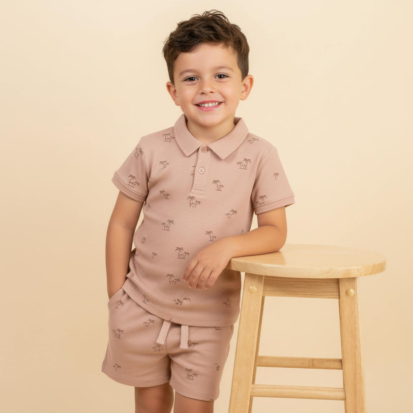 Organic Collar Tee & Shorts Set - Island Palm