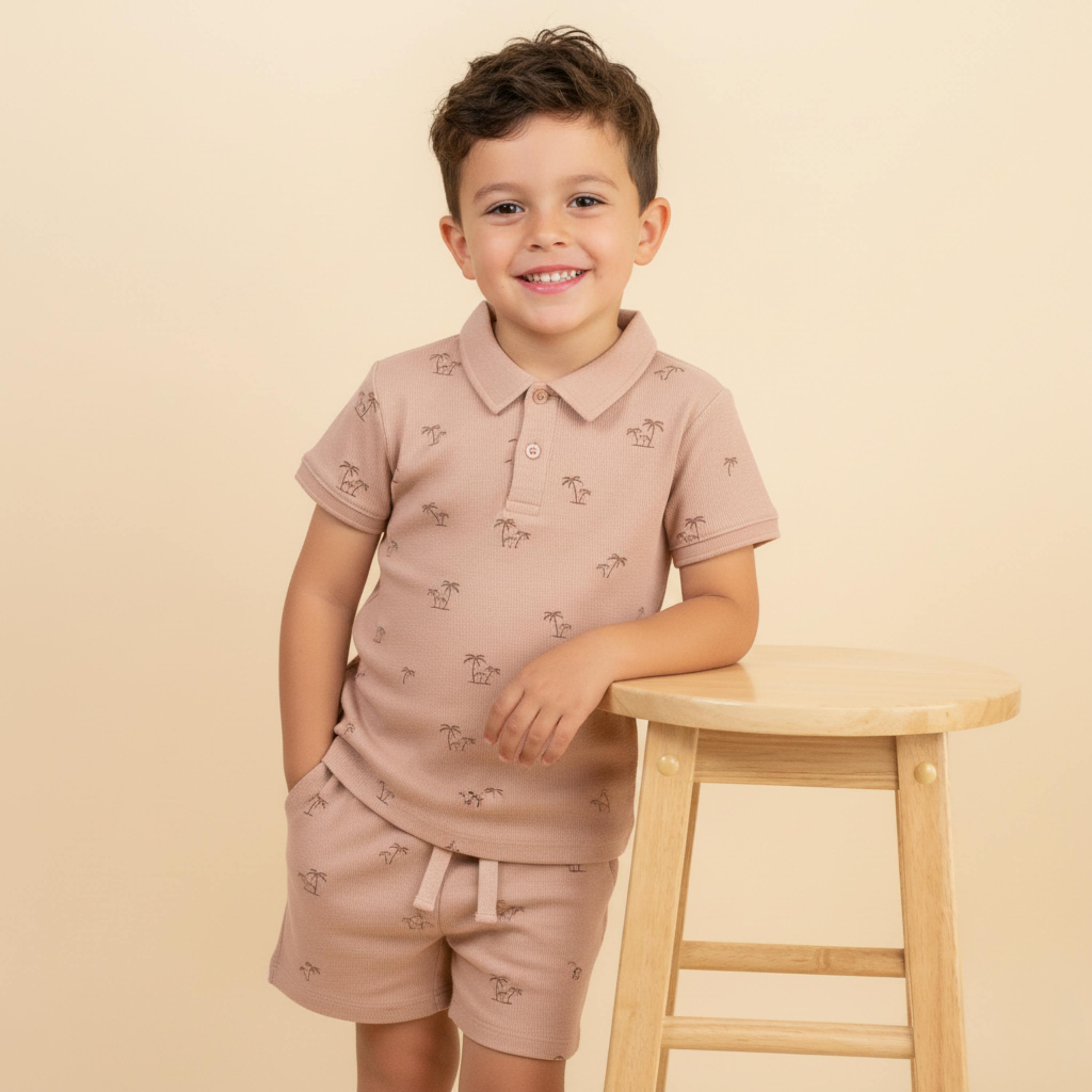Organic Collar Tee & Shorts Set - Island Palm