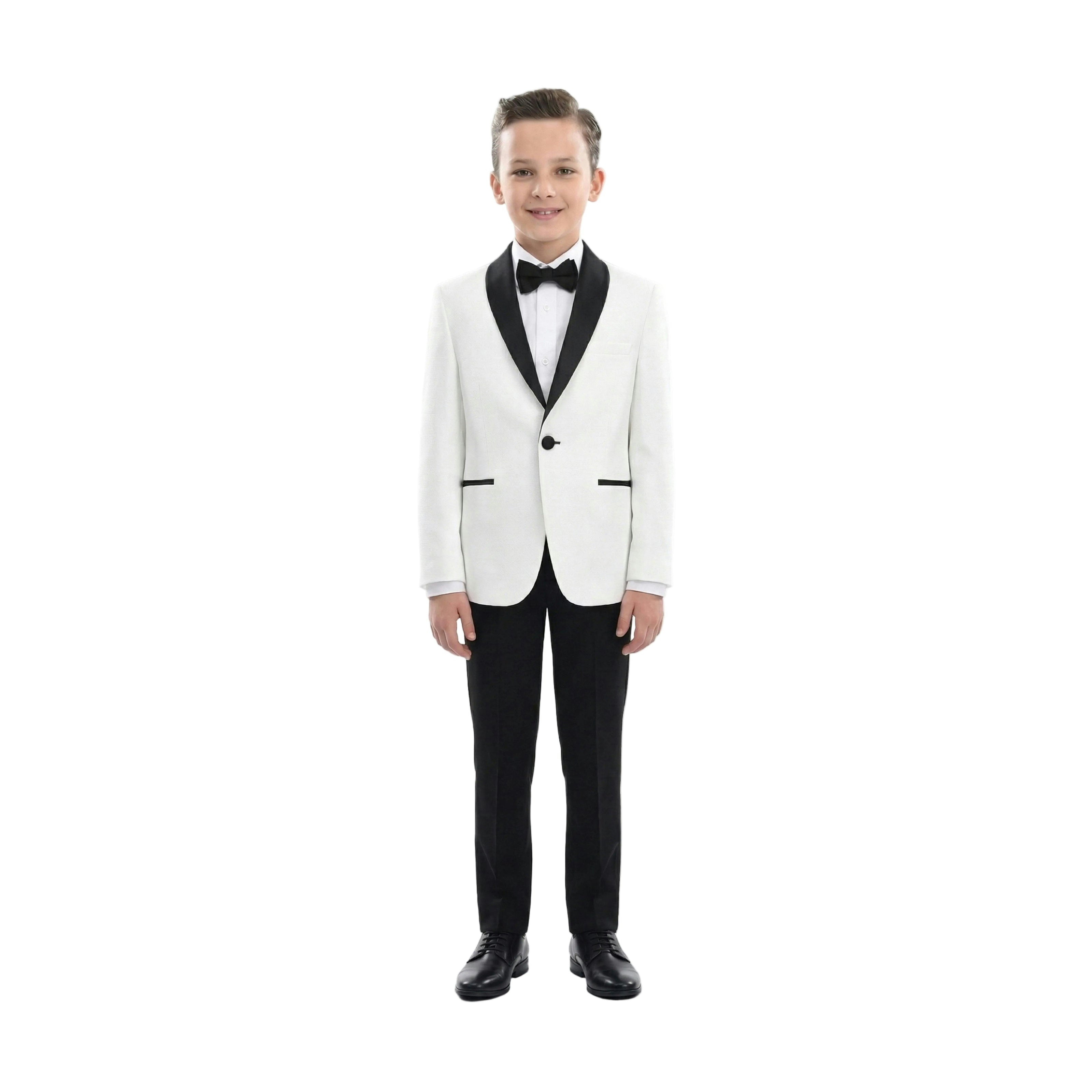 White Suit with Black Shawl Lapel