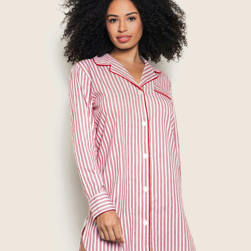 Women's Nightshirt in Antique Red Ticking