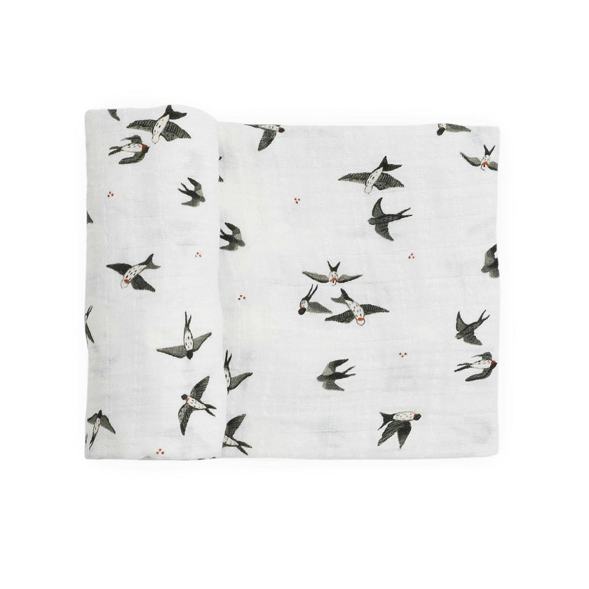 Organic Cotton Muslin Swaddle Blanket - Swallows