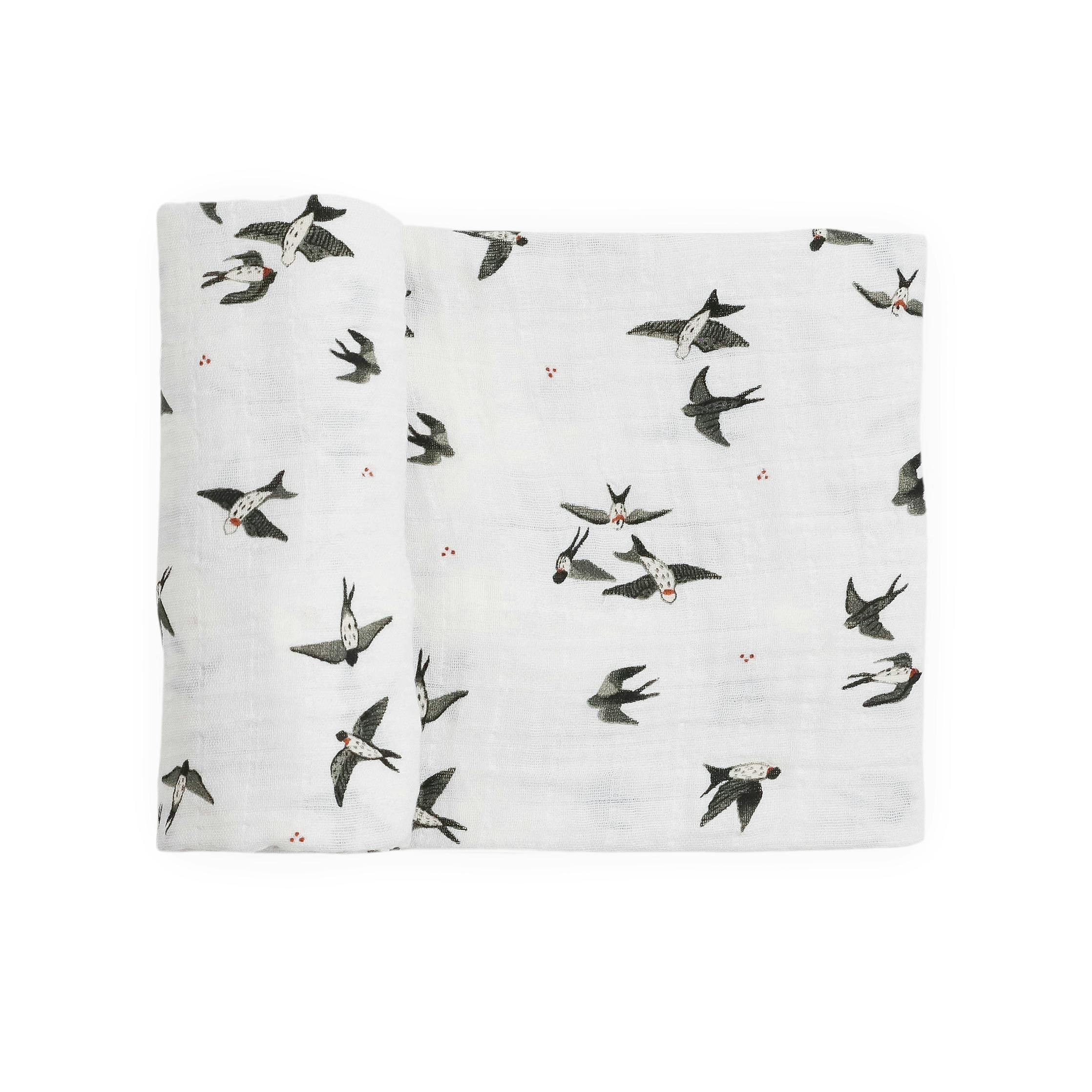 Organic Cotton Muslin Swaddle Blanket - Swallows