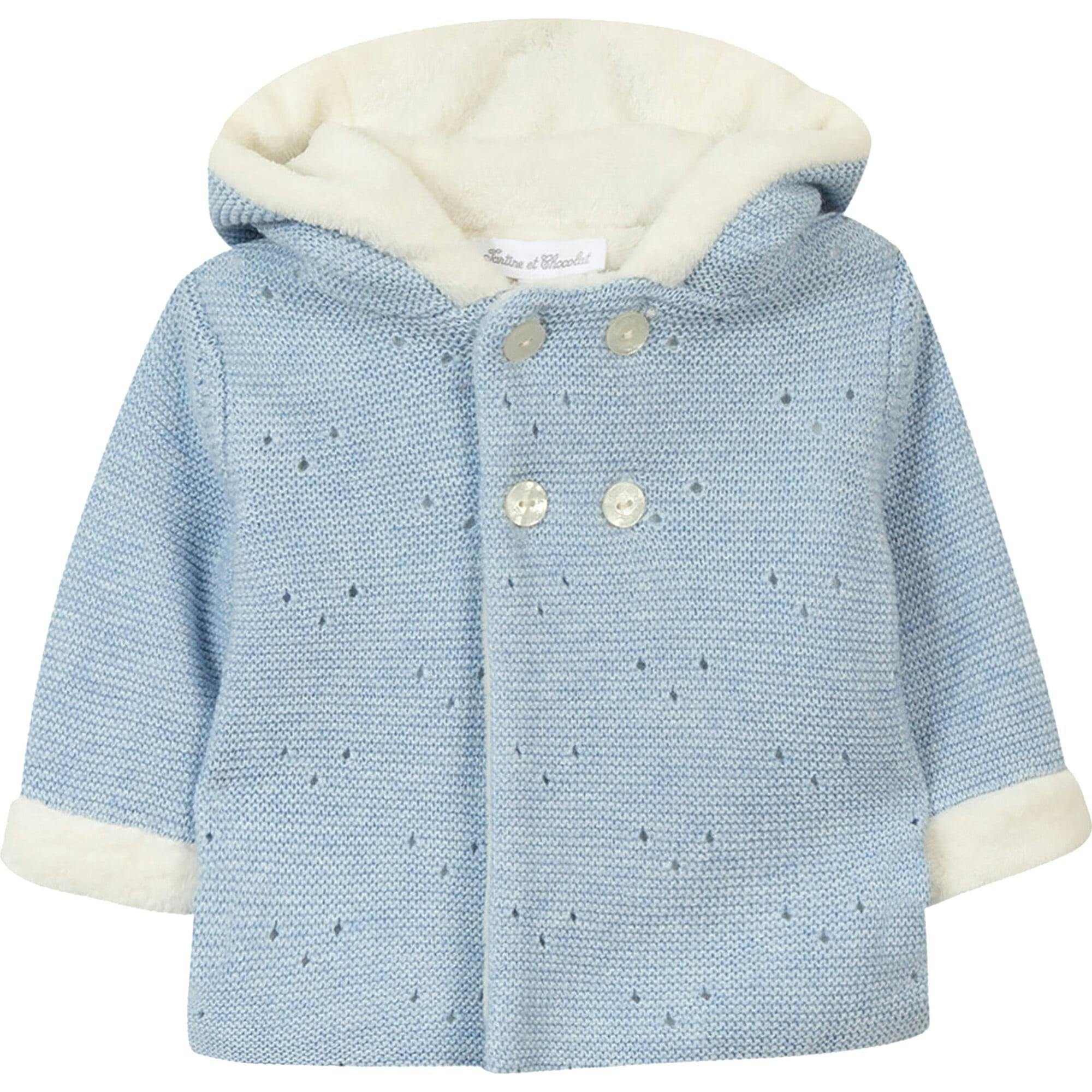 TARTINE ET CHOCOLAT Faux-Fur Lined Knit Jacket, Pink