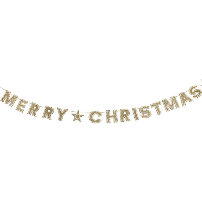 Merry Christmas Gold Shimmer Banner (Reusable Garland)