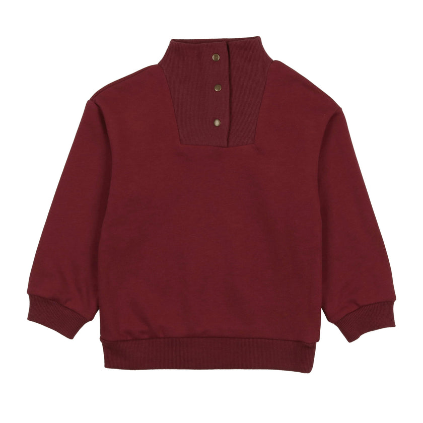 Kid Terry Mock Collat Snap Neck Long Sleeve Top
