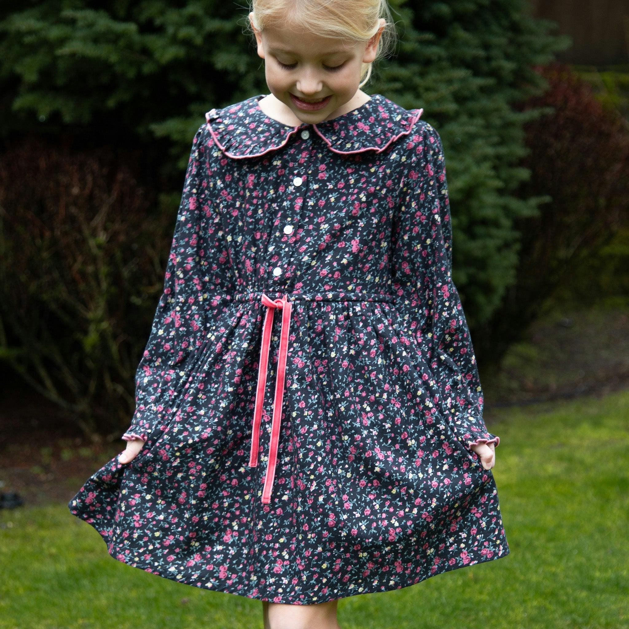 Girls Adelaide Velvet Tie Dress | Ebony Floral