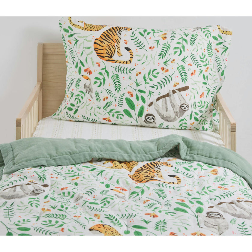 Cotton Muslin Toddler Bedding 3 Piece Set - Mighty Jungle