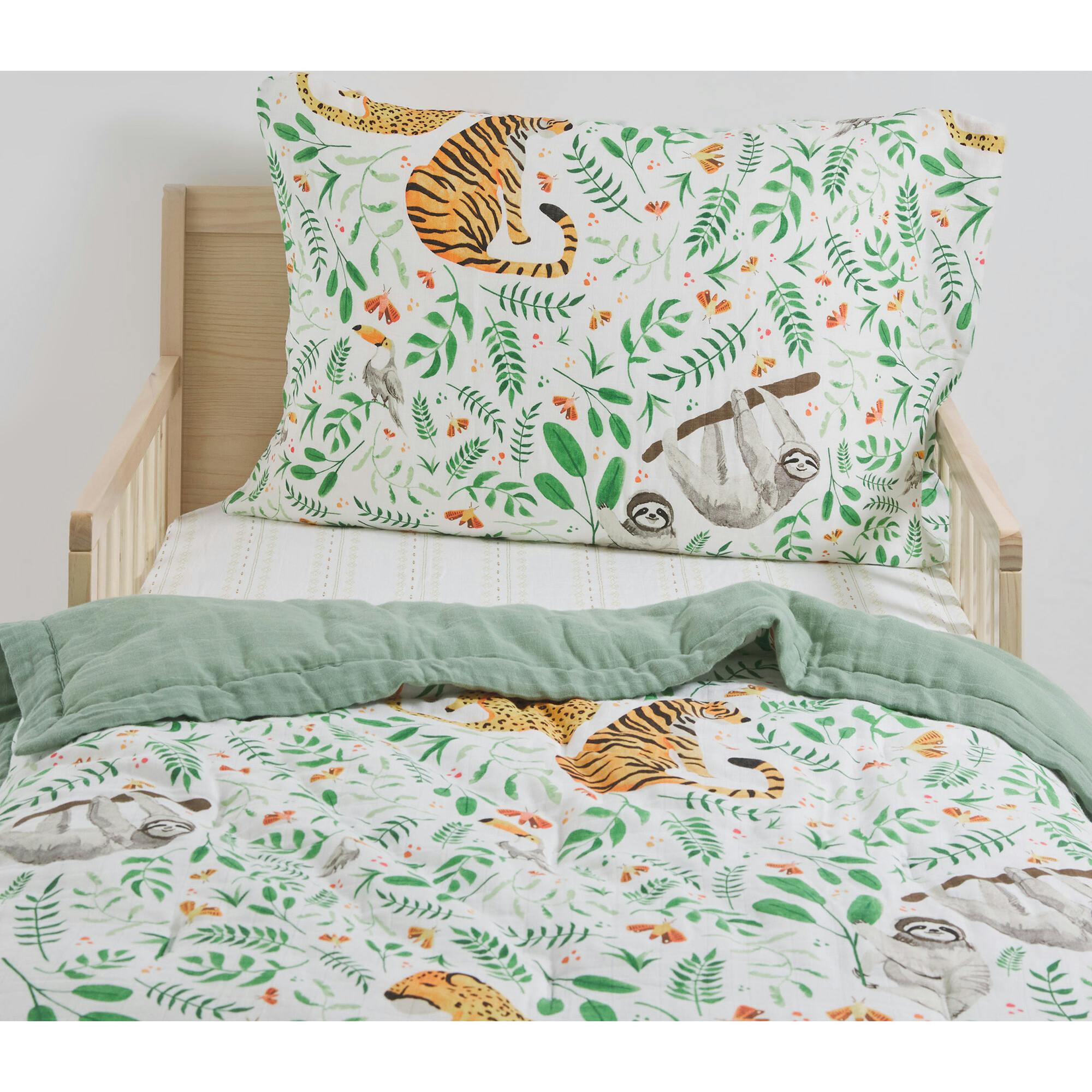 Cotton Muslin Toddler Bedding 3 Piece Set - Mighty Jungle