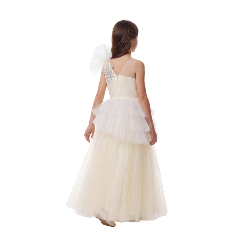 Cream Mirabelle One-Shoulder Embellished Gown