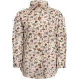 Mushroom Print Button-Down Shirt, Beige