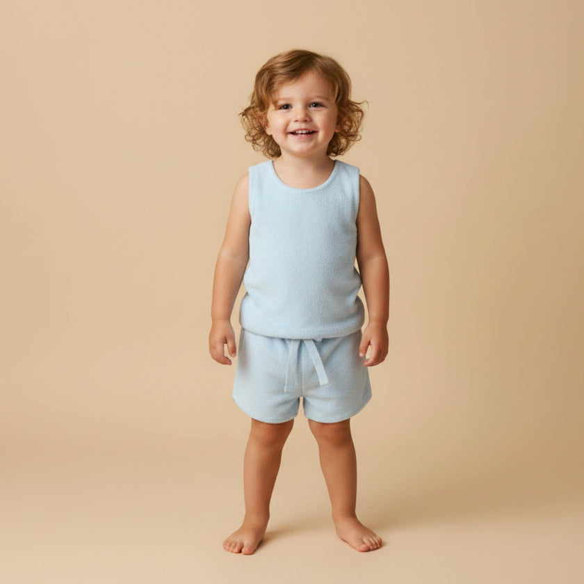 Organic Sleeveless Tee & Shorts Set - Light Blue