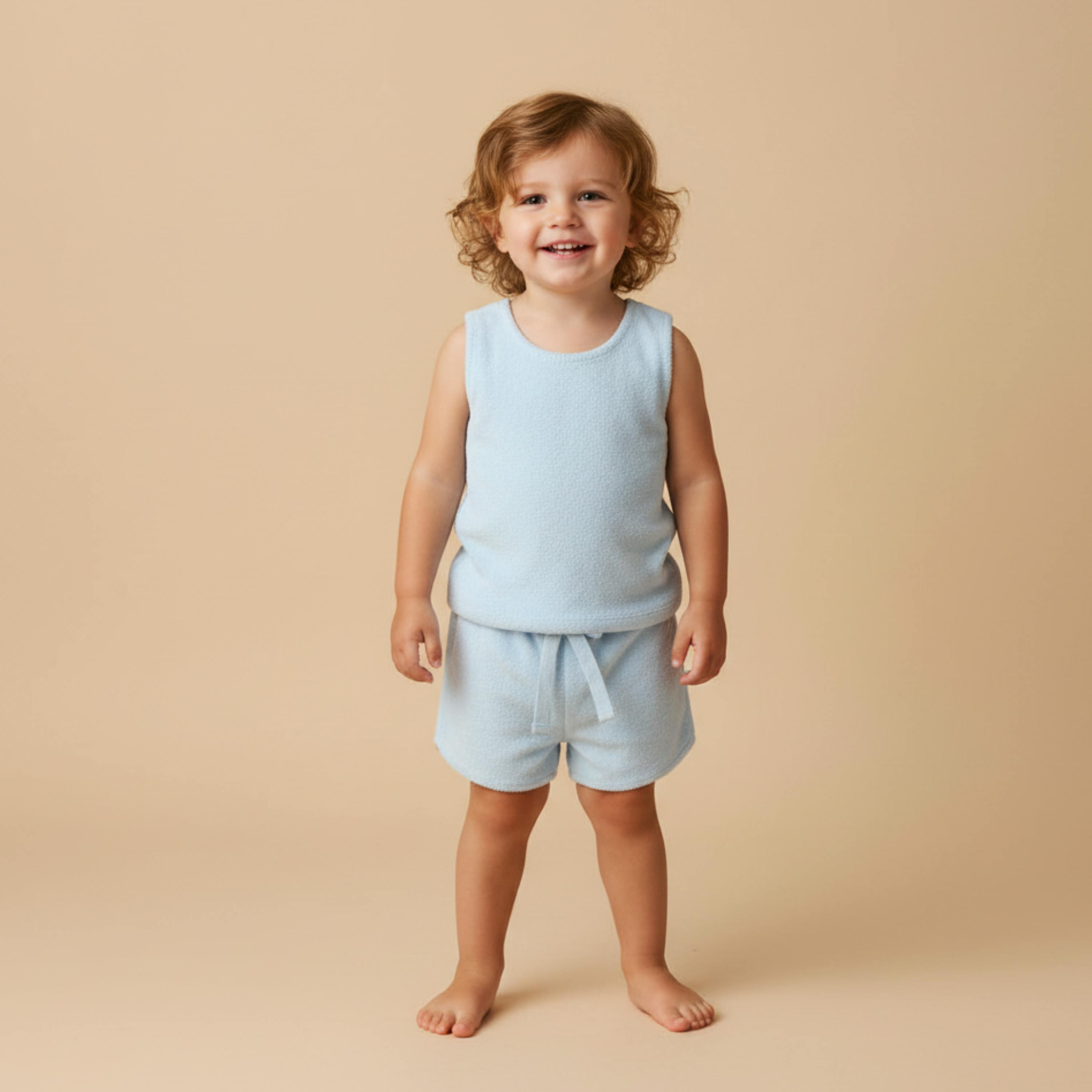Organic Sleeveless Tee & Shorts Set - Light Blue
