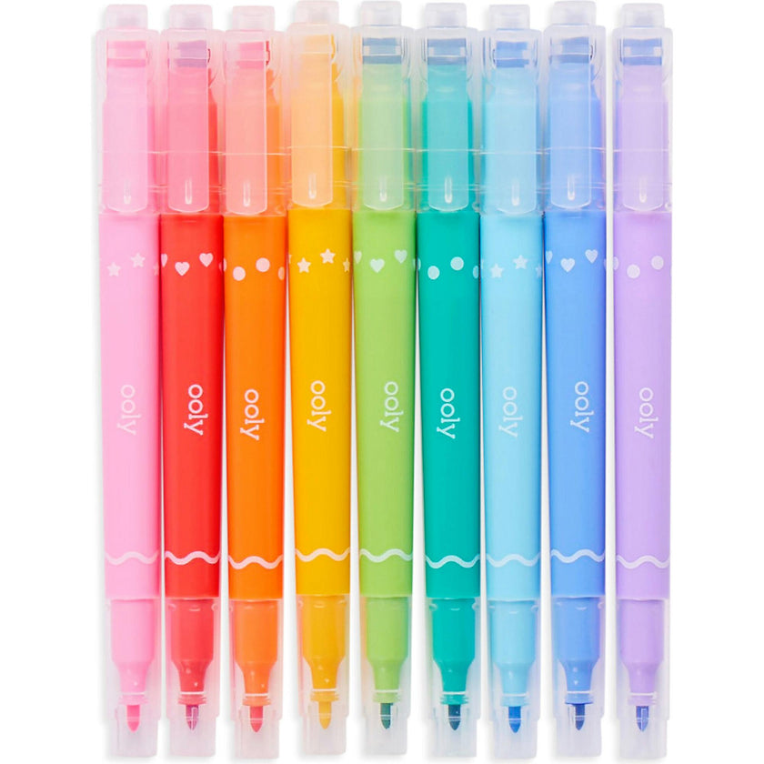Confetti Stamp Double-Ended Markers - Stamp & Fine Tip - Set of 9