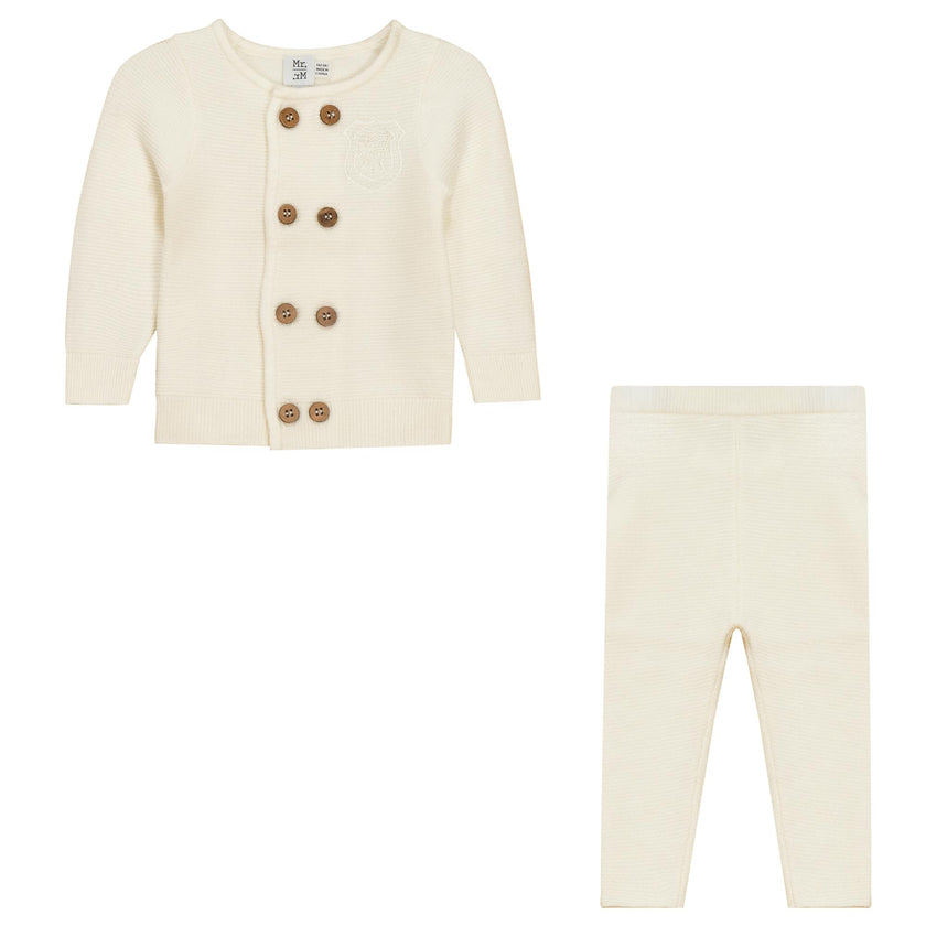 Crest Knitted Double-Breasted Button Front Top and Pants Two Piece Set
