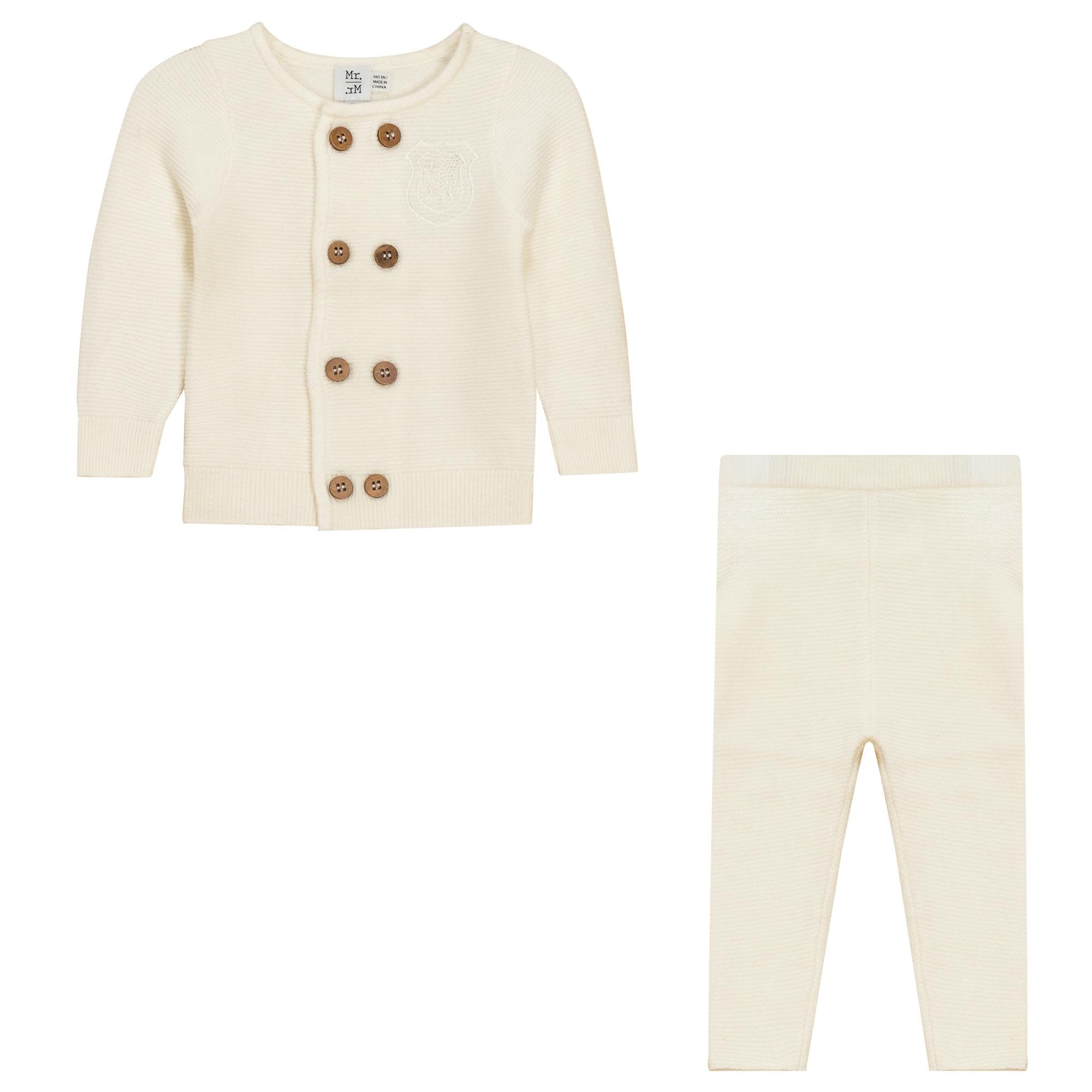 Crest Knitted Double-Breasted Button Front Top and Pants Two Piece Set