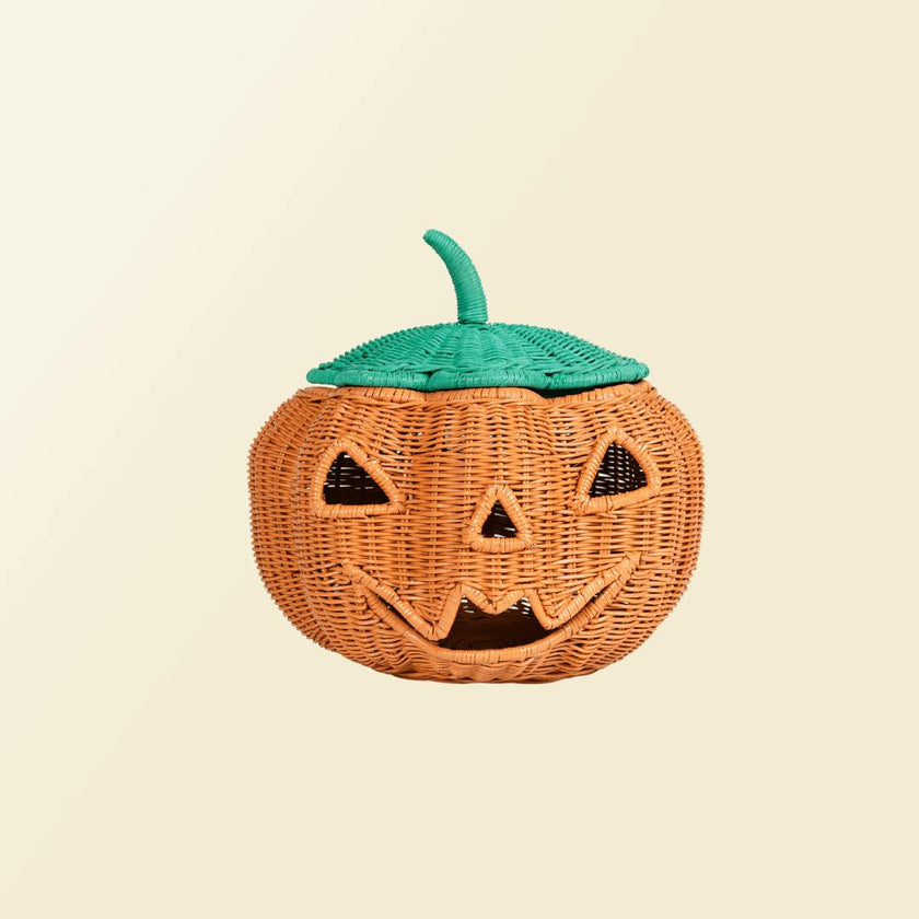 Handcrafted - Pumpkin Face Basket - Rattan Wicker