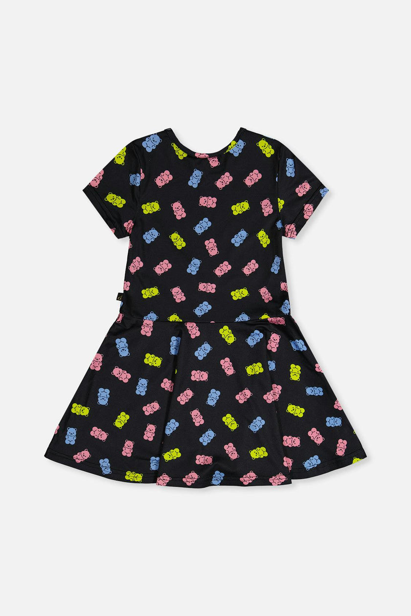 Short Sleeve Dress Black Printed Gummy Bears