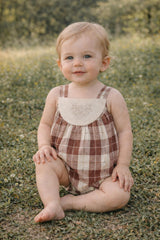 Embroidered Windowpane Romper