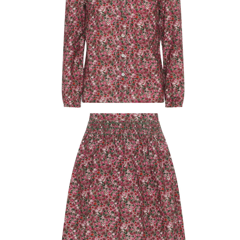 Flower Print Lace Skirt Set Cream