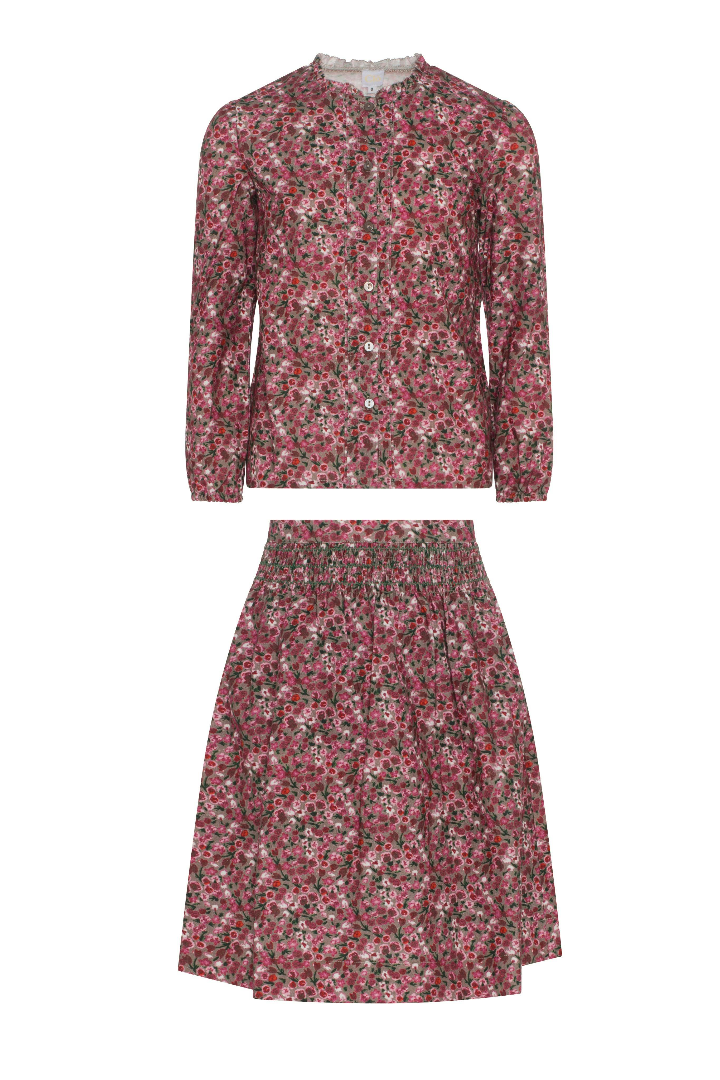 Flower Print Lace Skirt Set Cream