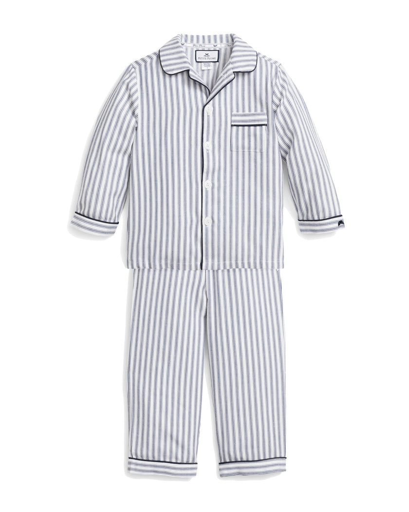Kid's Twill Pajama Set in Navy French Ticking