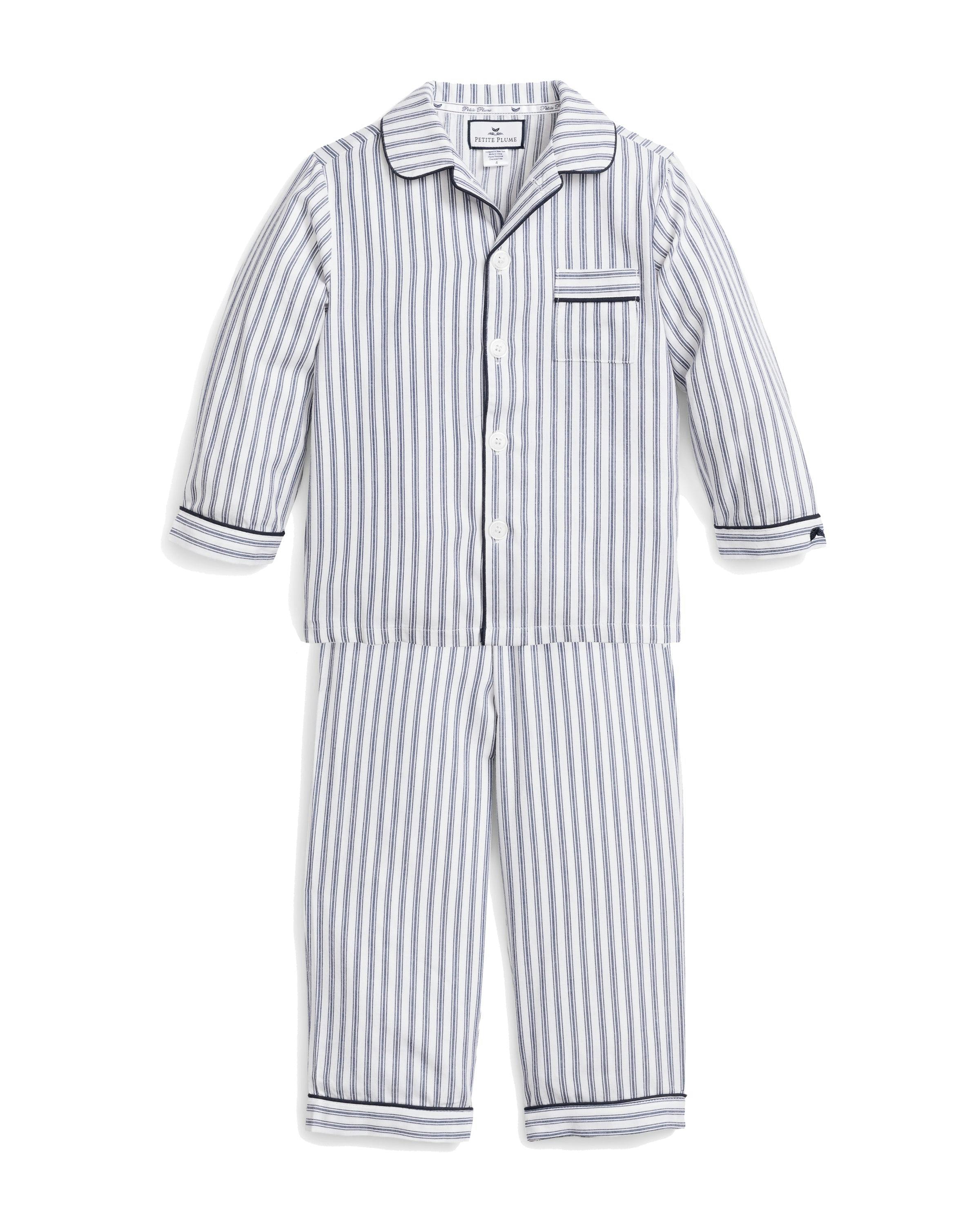 Kid's Twill Pajama Set in Navy French Ticking