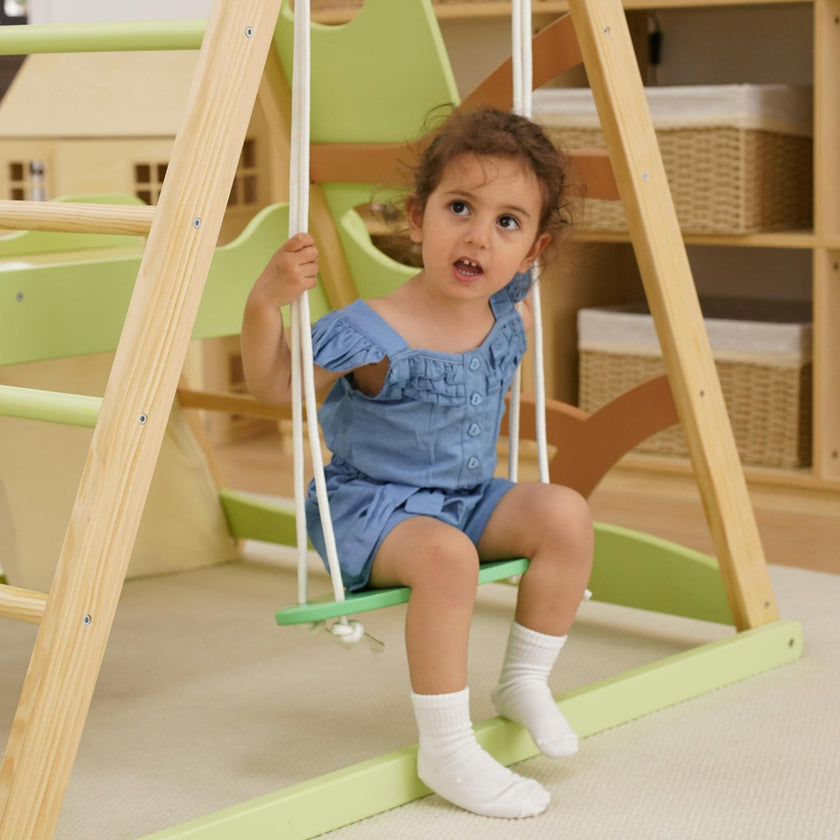 Avenlur Bush 6-in-1 Indoor Wooden Jungle Gym Climber – Montessori Toddler Playset with Slide, Rock Wall, Ladder & More