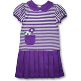 Stripe Knit Pleated Dress With Flowers