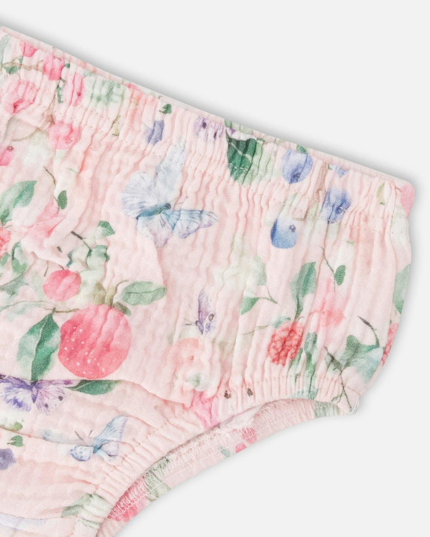 Cotton Muslin Dress And Bloomer Set Pink Printed Berries