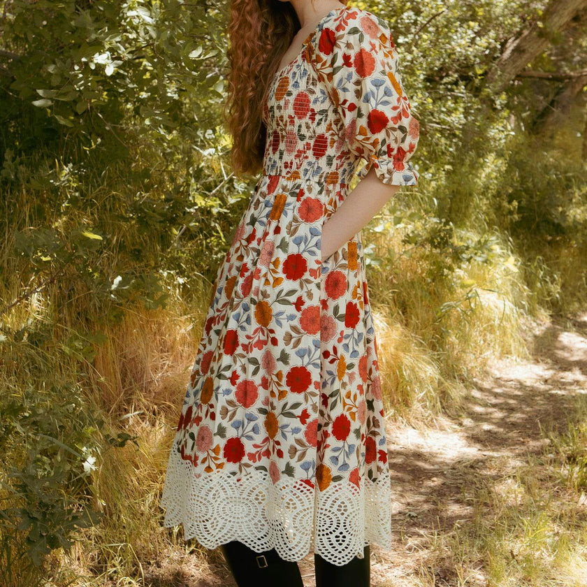 Teagan Dress in Sepia Flower